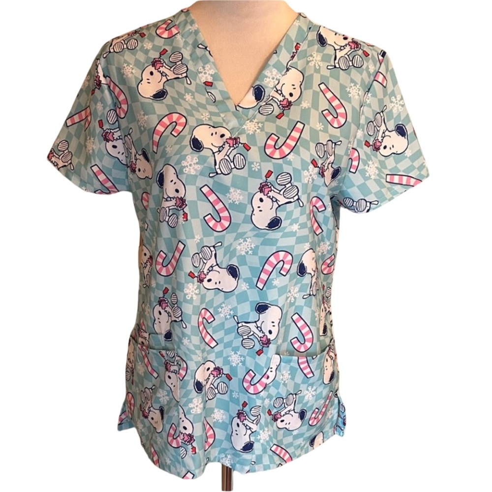 Peanuts Light Blue Cartoon Scrub Top